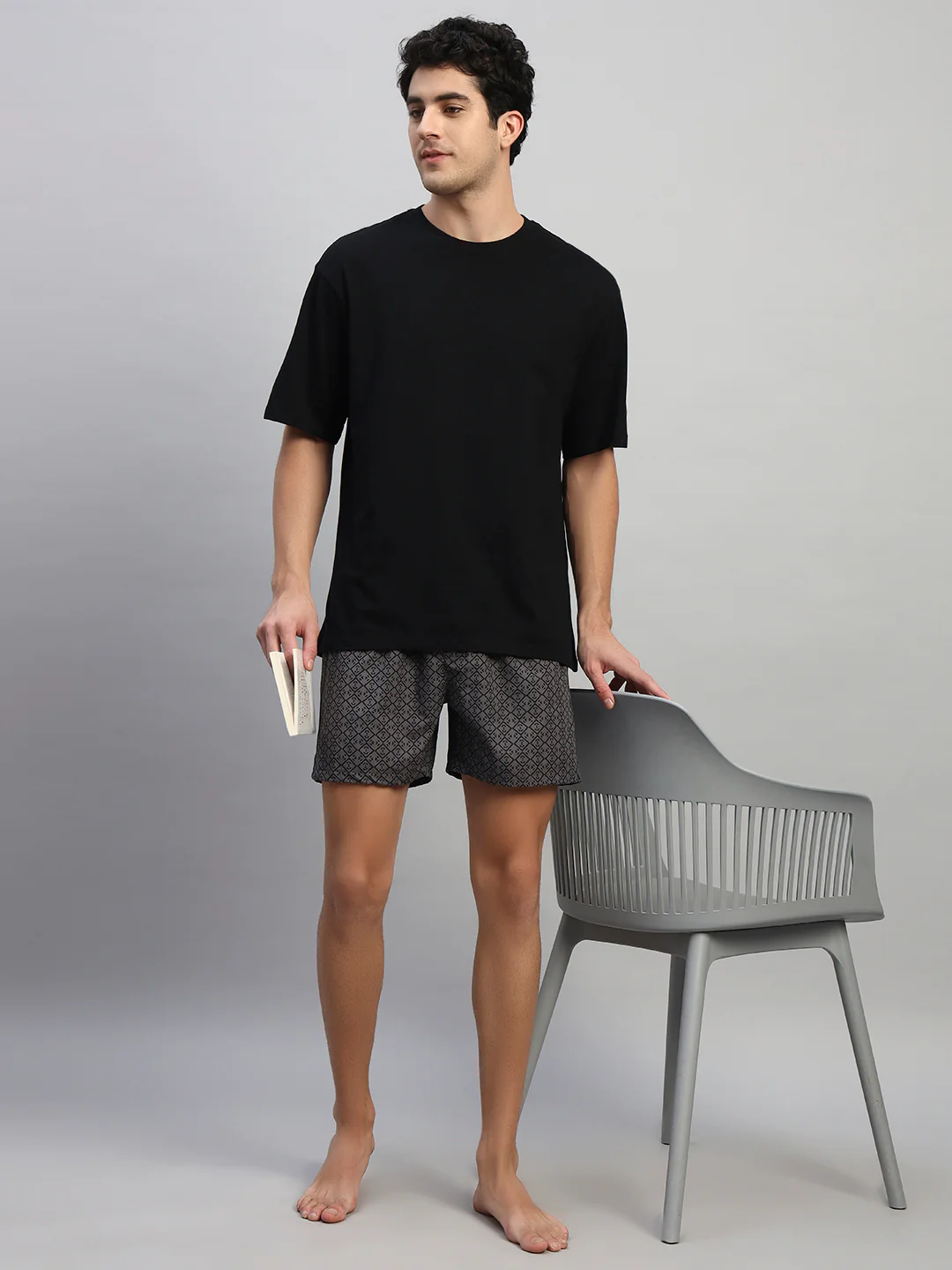 Men's Printed Grey Regular Fit Casual Boxer - Image 9
