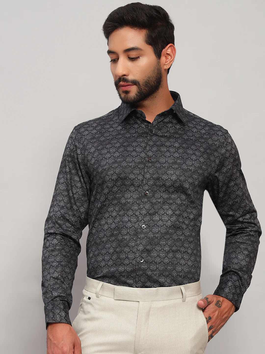 Formal Shirt for Men l Breathable & Soft with Color Fastness Regular Fit Spread Collar Neck Cotton Fabric Printed Pattern - Image 3