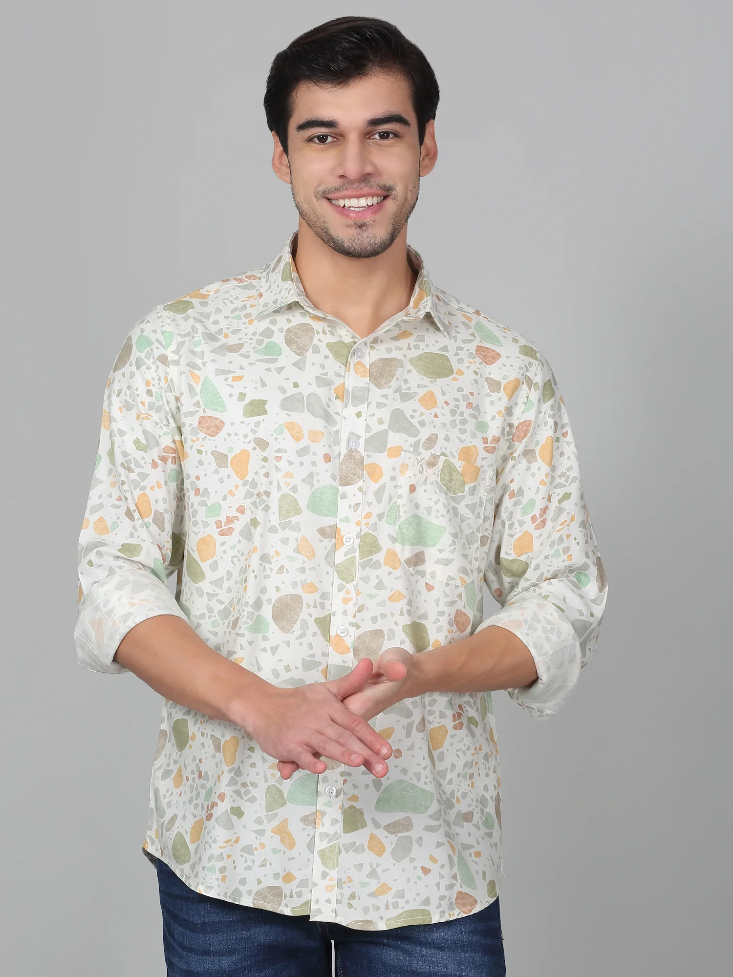 Casual Shirt for Men | Breathable & Soft with Color Fastness Regular Fit Spread Collar Neck Viscose Fabric Printed Pattern - Image 4