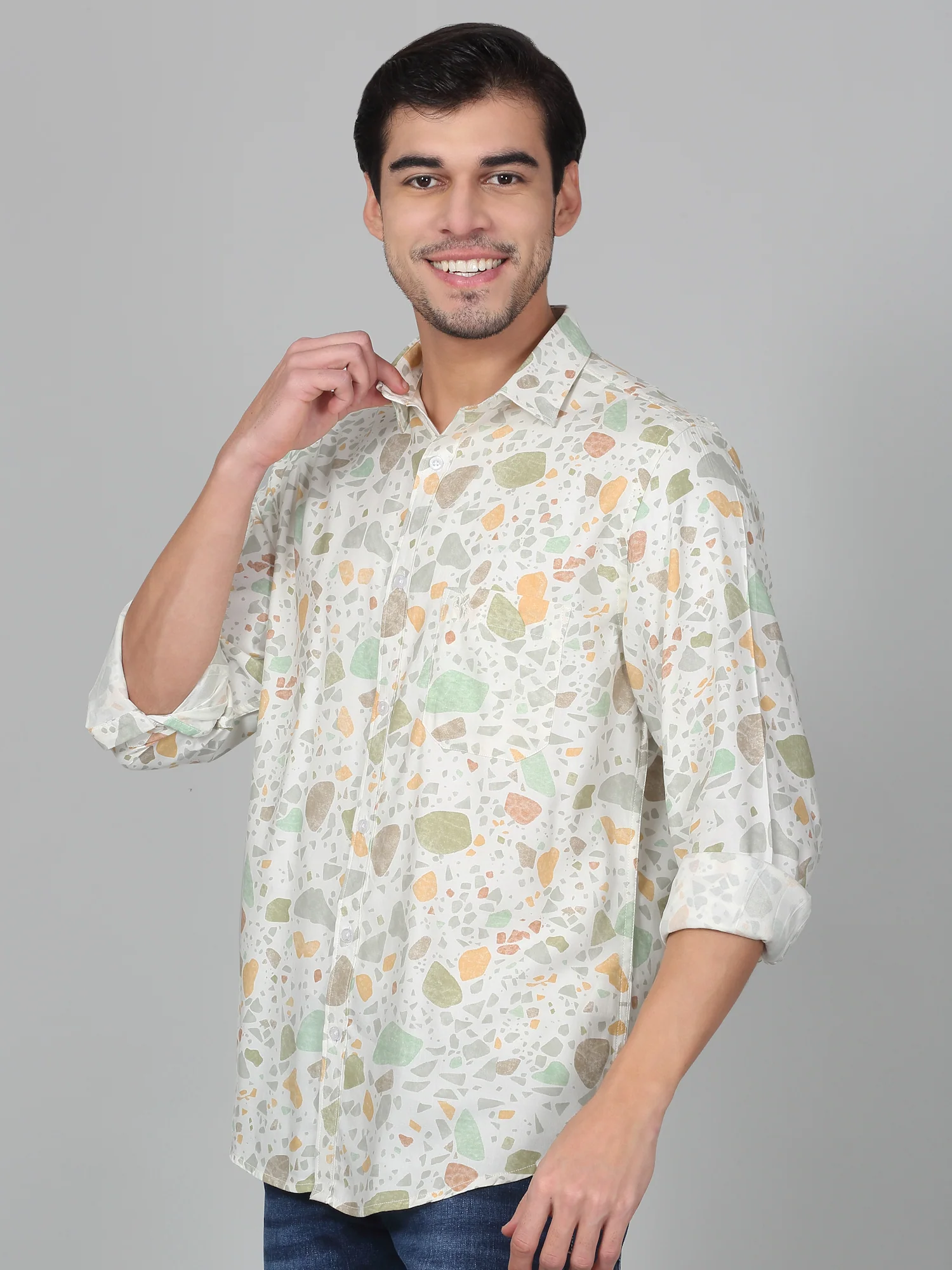 Casual Shirt for Men | Breathable & Soft with Color Fastness Regular Fit Spread Collar Neck Viscose Fabric Printed Pattern - Image 5
