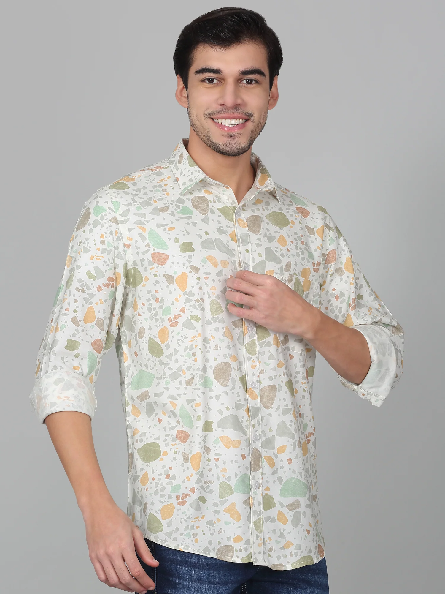 Casual Shirt for Men | Breathable & Soft with Color Fastness Regular Fit Spread Collar Neck Viscose Fabric Printed Pattern - Image 6