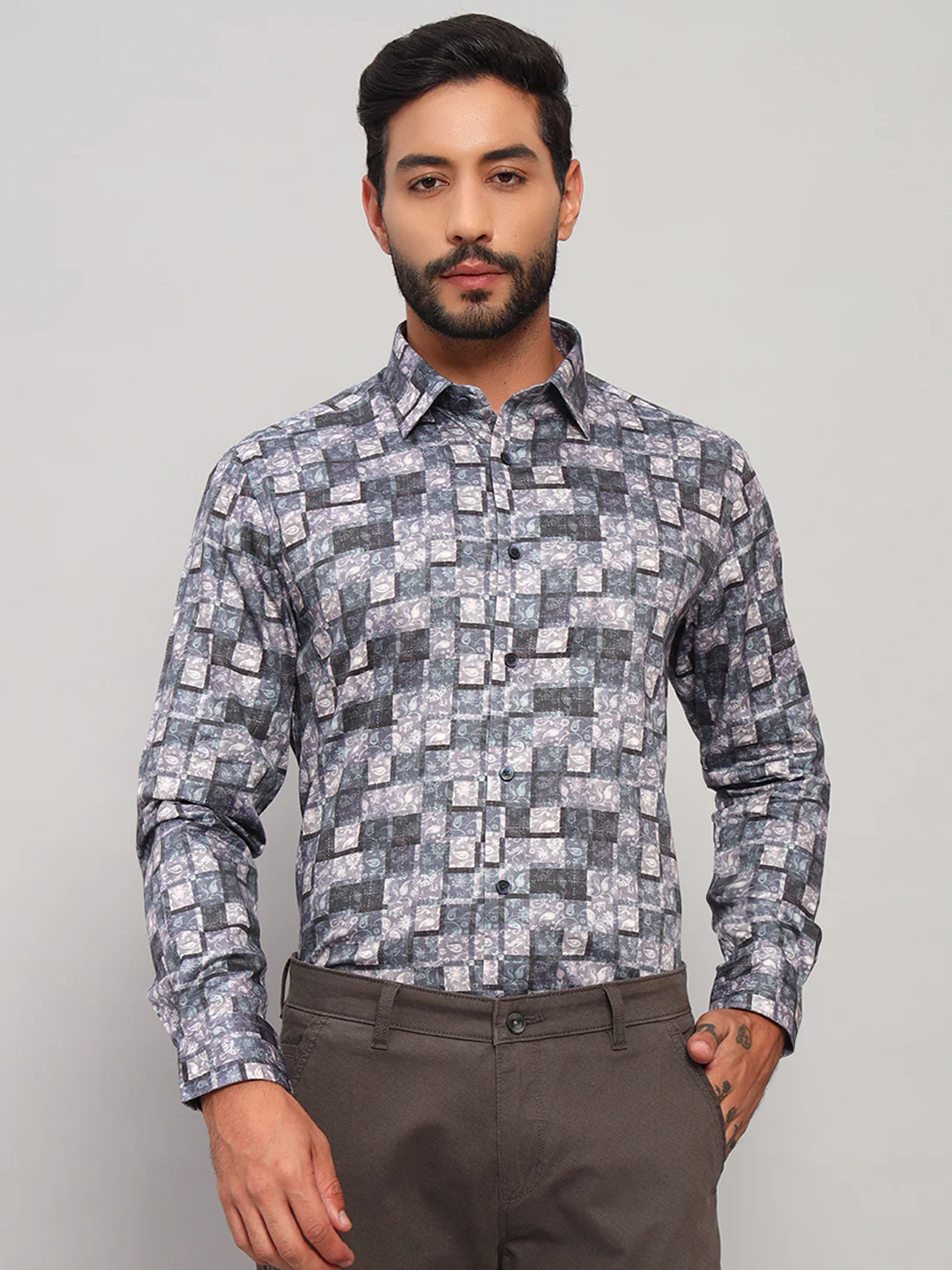 Formal Shirt for Men l Breathable & Soft with Color Fastness Regular Fit Spread Collar Neck Cotton Fabric Printed Pattern - Image 4