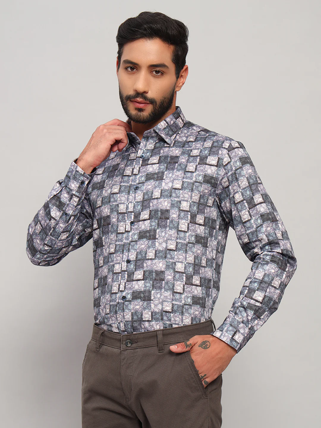 Formal Shirt for Men l Breathable & Soft with Color Fastness Regular Fit Spread Collar Neck Cotton Fabric Printed Pattern - Image 6
