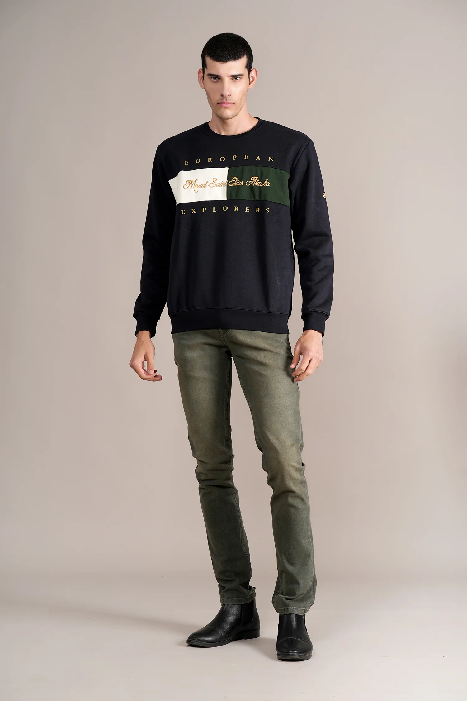 Men's Printed Navy Round Neck Sweatshirt - Image 2