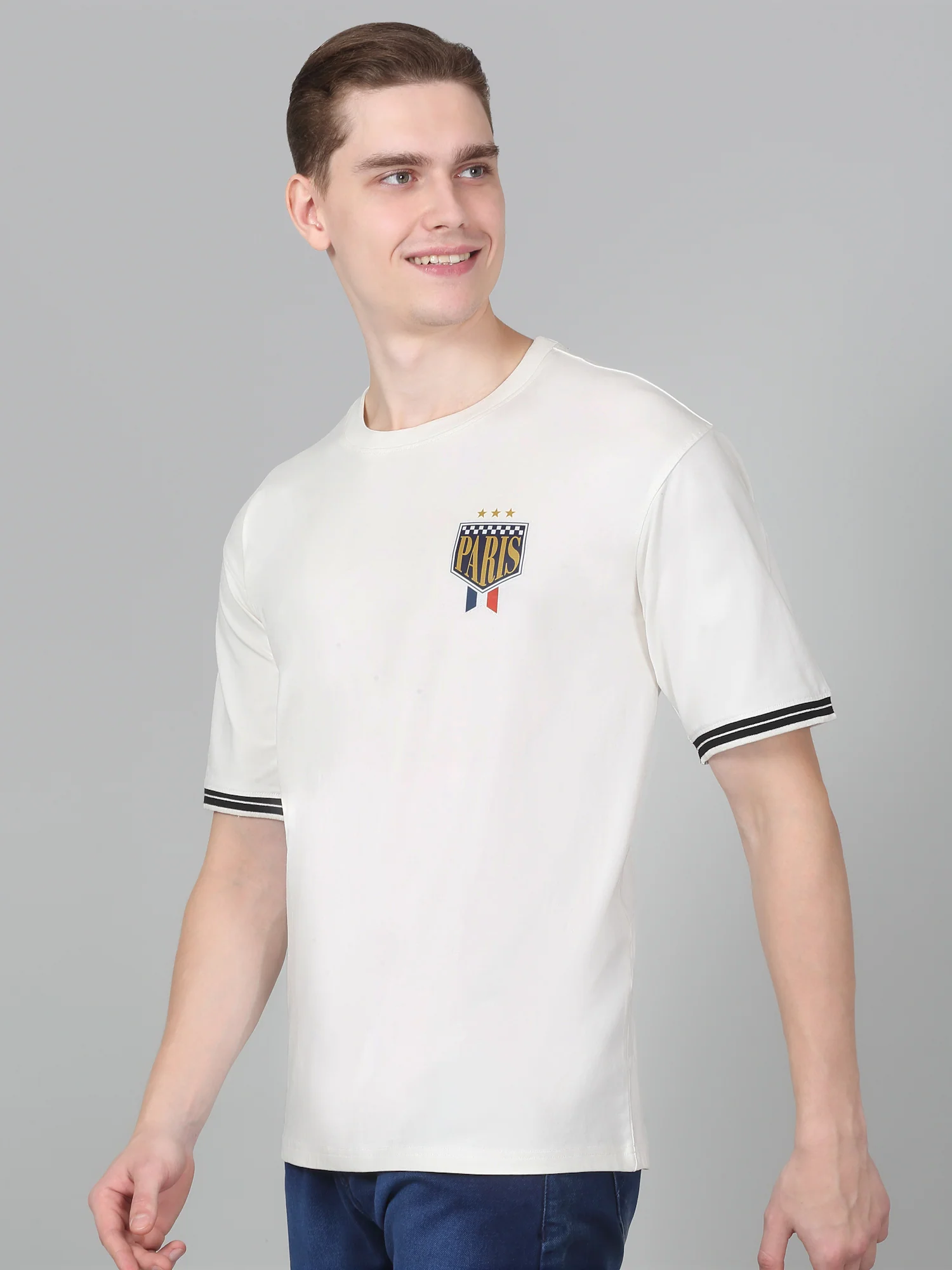 T-Shirt for Men | Breathable & Soft with Color Fastness Regular Fit Round Neck Cotton Blend Fabric Solid Pattern - Image 4