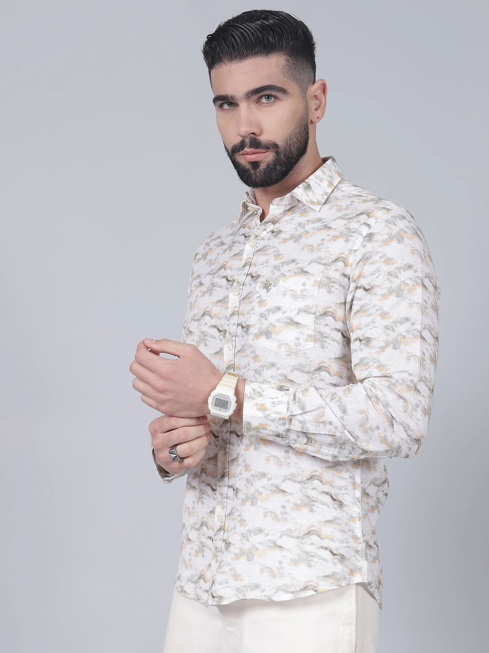 Casual Shirt for Men | Breathable & Soft with Color Fastness Regular Fit Spread Collar Neck Cotton Fabric Printed Pattern - Image 3