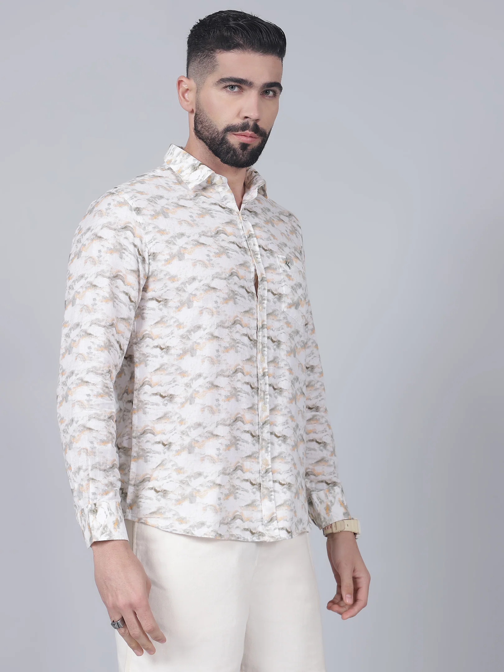 Casual Shirt for Men | Breathable & Soft with Color Fastness Regular Fit Spread Collar Neck Cotton Fabric Printed Pattern - Image 4