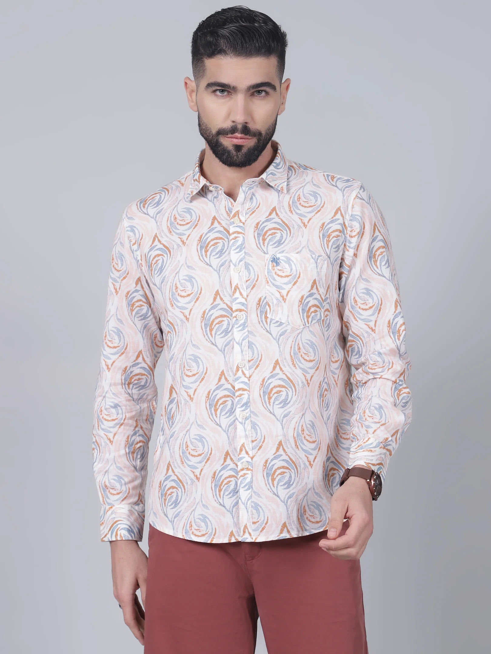 Casual Shirt for Men | Breathable & Soft with Color Fastness Regular Fit Spread Collar Neck Cotton Fabric Printed Pattern - Image 2