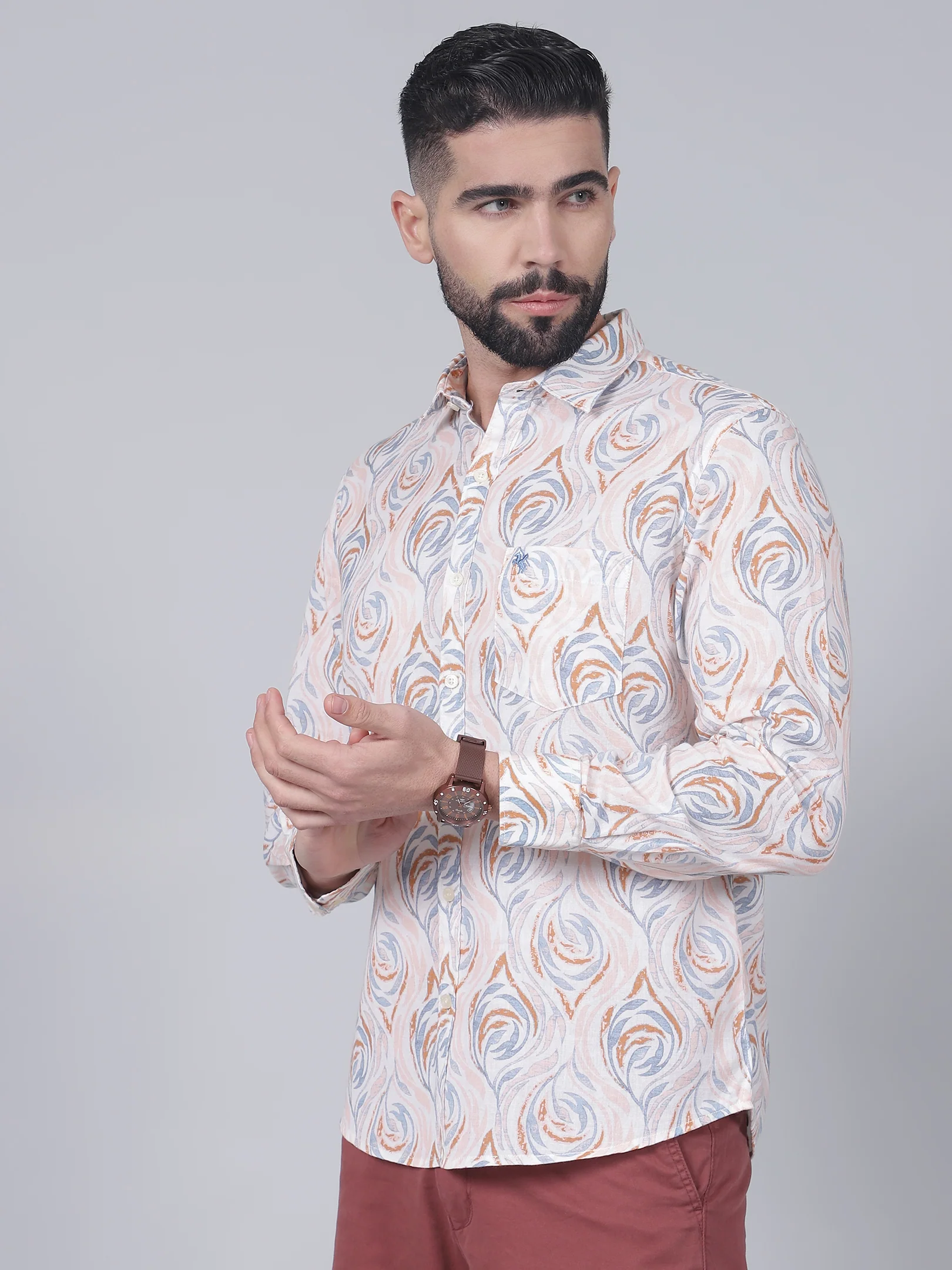 Casual Shirt for Men | Breathable & Soft with Color Fastness Regular Fit Spread Collar Neck Cotton Fabric Printed Pattern - Image 3