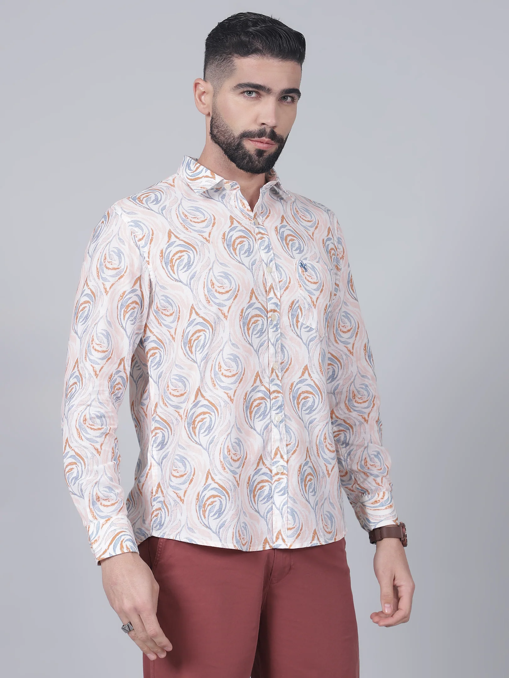 Casual Shirt for Men | Breathable & Soft with Color Fastness Regular Fit Spread Collar Neck Cotton Fabric Printed Pattern - Image 4