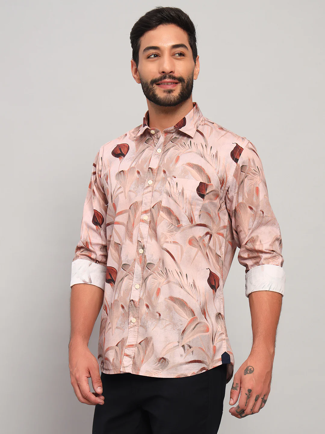 Casual Shirt for Men | Breathable & Soft with Color Fastness Regular Fit Spread Collar Neck Cotton Fabric Printed Pattern - Image 4