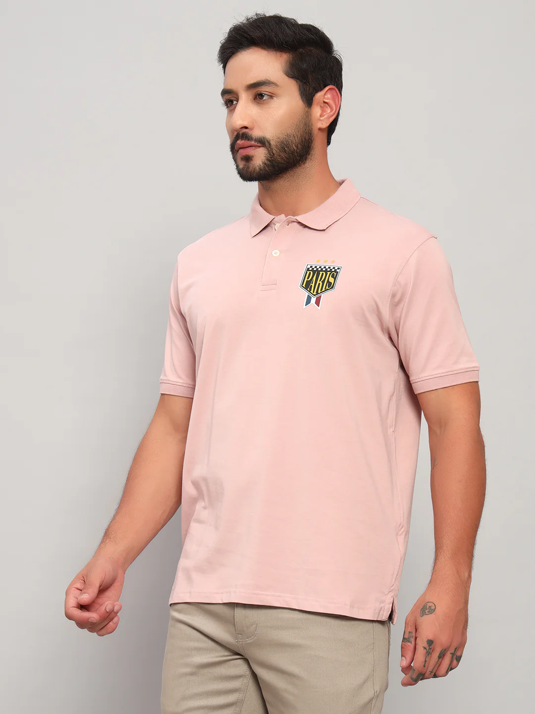 T-Shirt for Men | Breathable & Soft with Color Fastness Regular Fit Polo Neck Cotton Blend Fabric Solid Pattern - Image 2