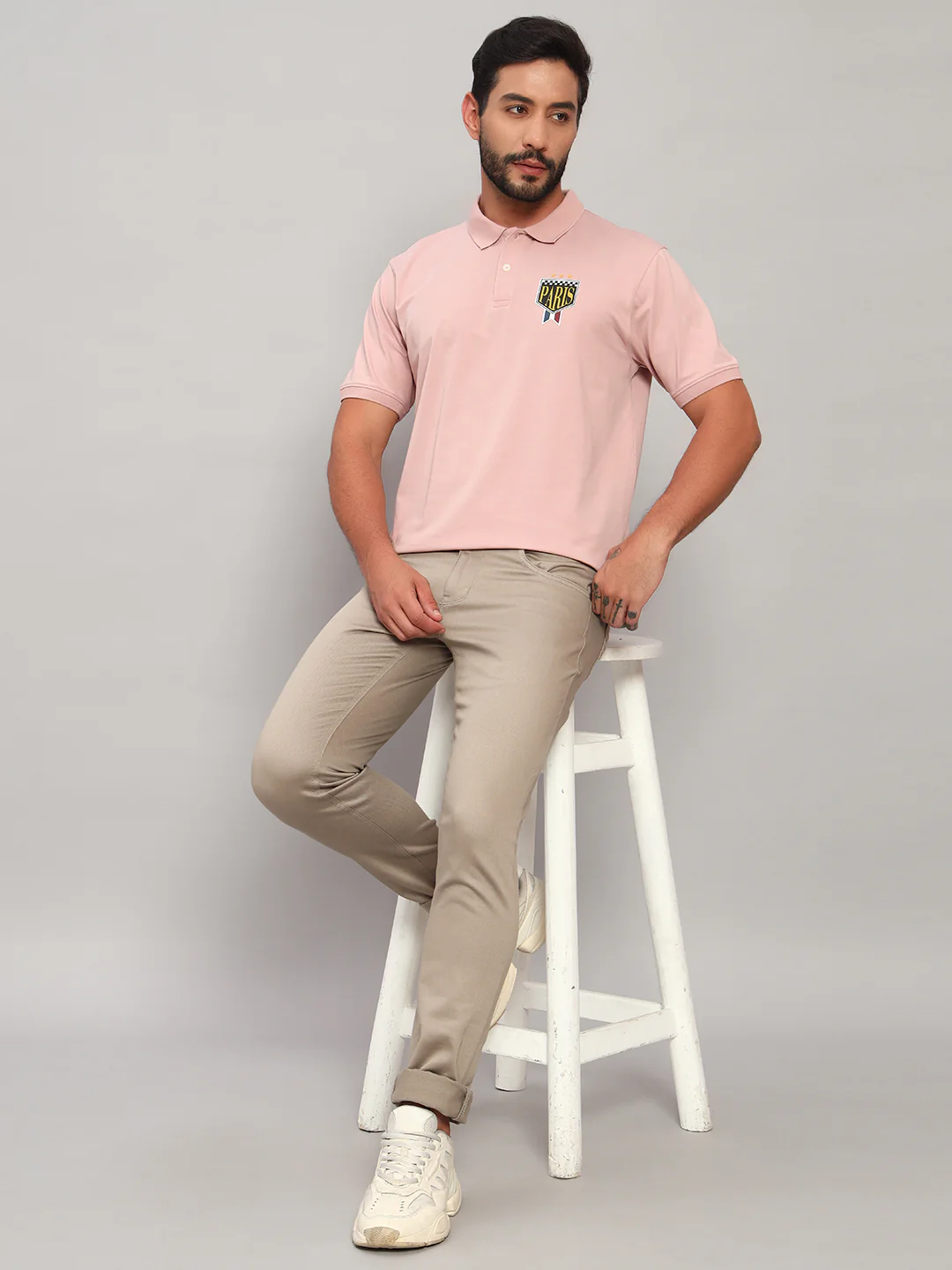 T-Shirt for Men | Breathable & Soft with Color Fastness Regular Fit Polo Neck Cotton Blend Fabric Solid Pattern - Image 4