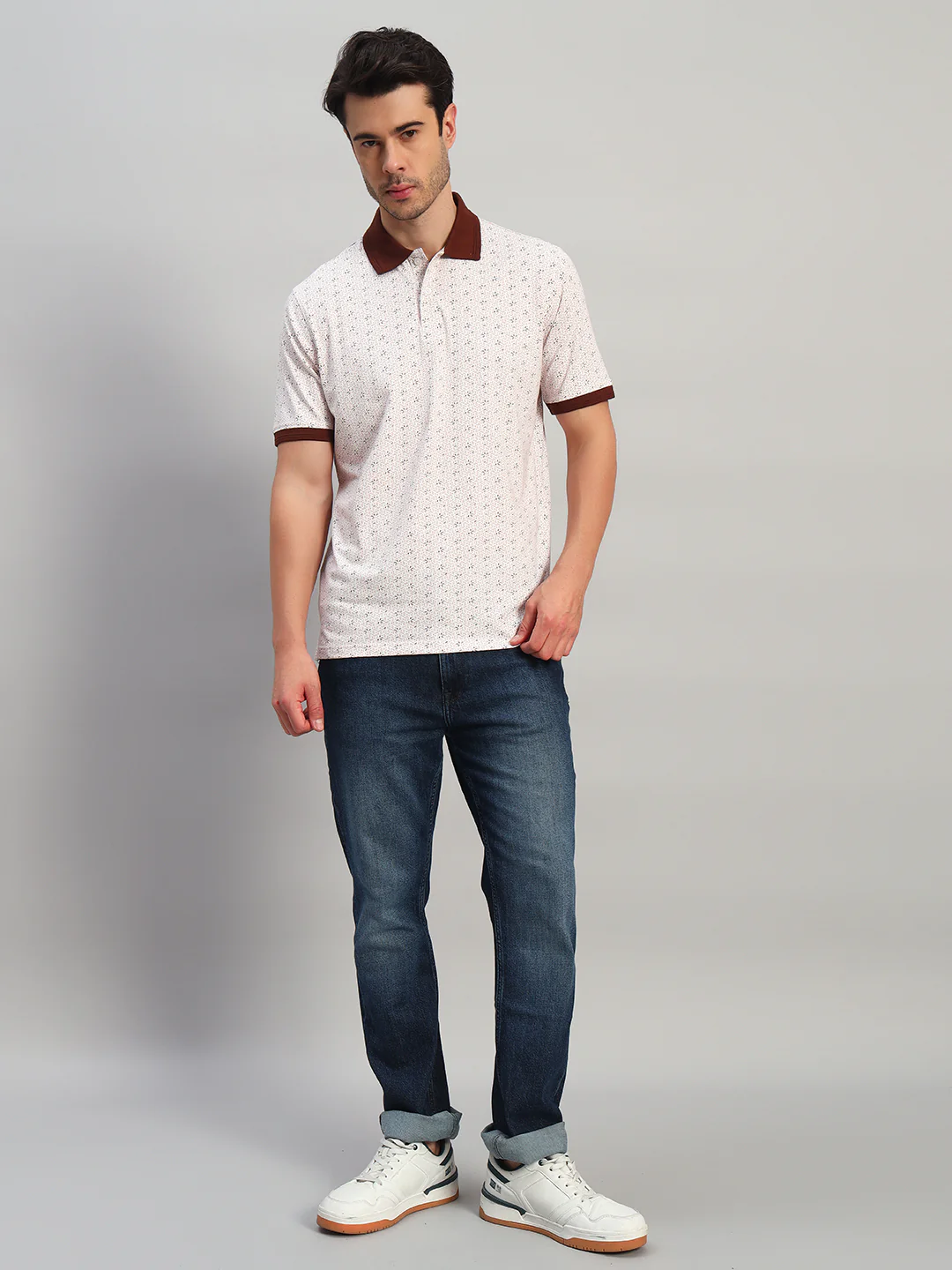 T-Shirt for Men | Breathable & Soft with Color Fastness Regular Fit Polo Neck Cotton Blend Fabric Printed Pattern