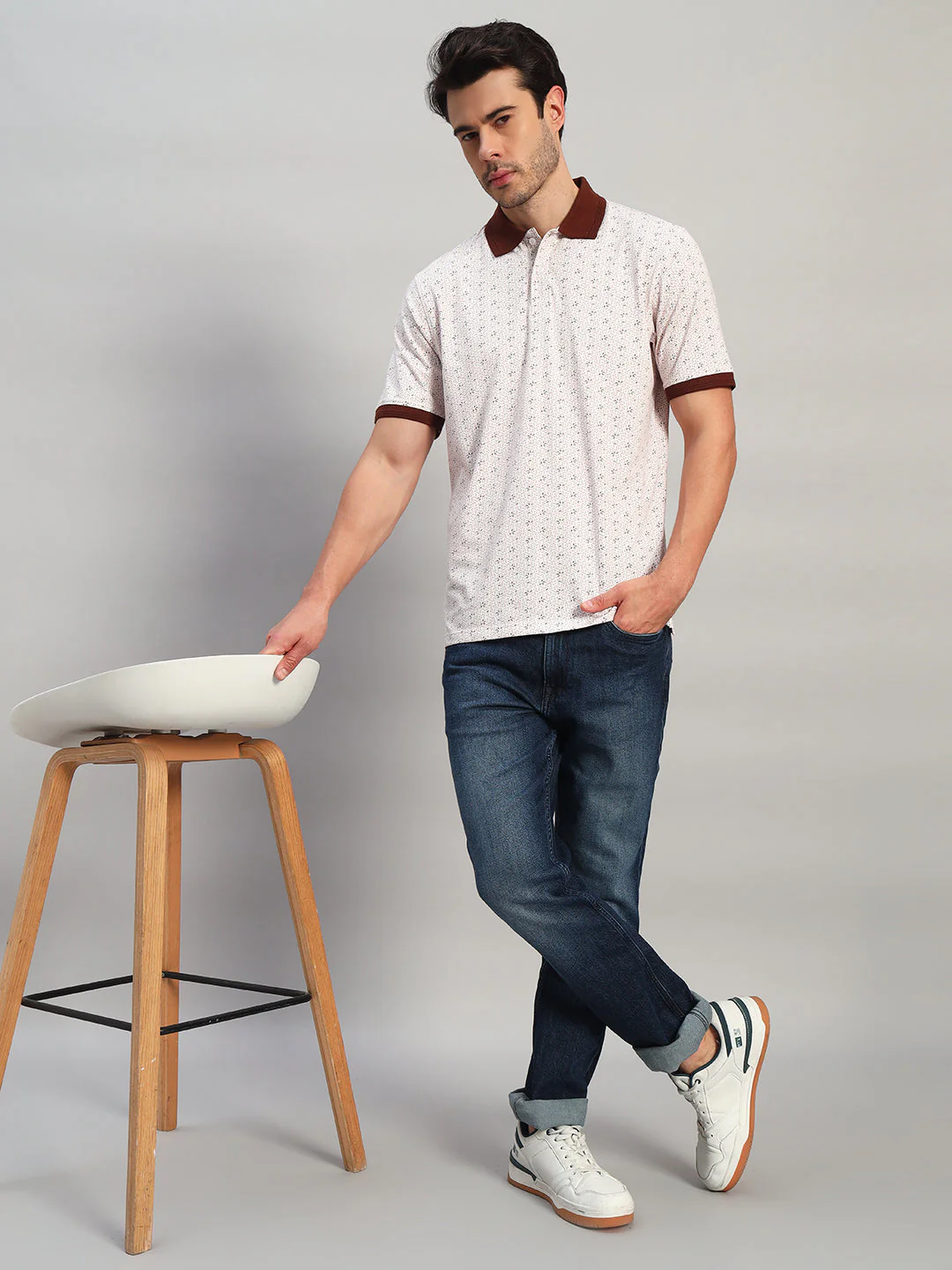 T-Shirt for Men | Breathable & Soft with Color Fastness Regular Fit Polo Neck Cotton Blend Fabric Printed Pattern - Image 2