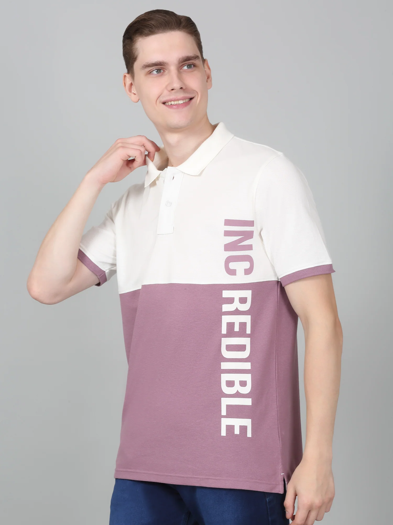 T-Shirt for Men | Breathable & Soft with Color Fastness Regular Fit Polo Neck Poly Cotton Fabric Colour Block Pattern - Image 2