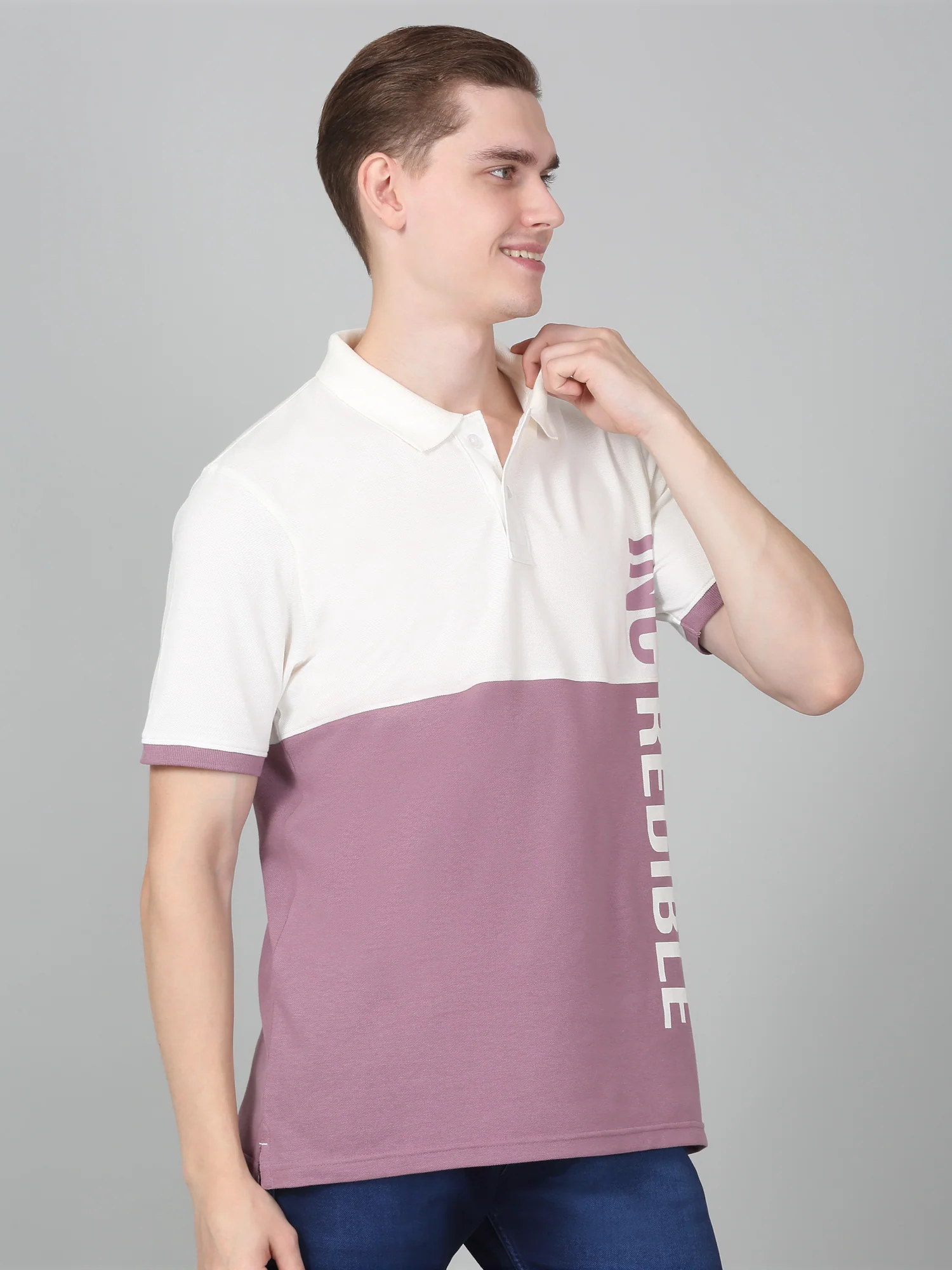 T-Shirt for Men | Breathable & Soft with Color Fastness Regular Fit Polo Neck Poly Cotton Fabric Colour Block Pattern - Image 3