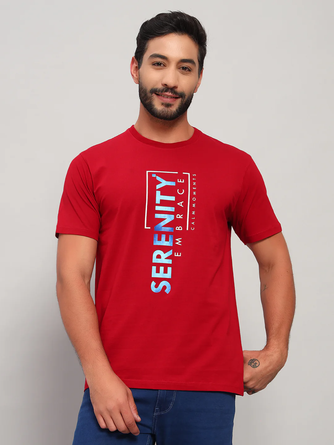 T-Shirt for Men | Breathable & Soft with Color Fastness Regular Fit Round Neck Cotton Blend Fabric Printed Pattern - Image 3