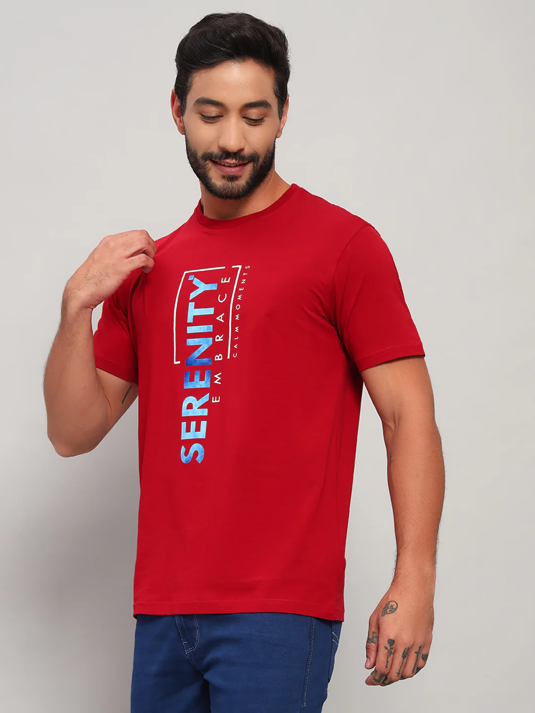 T-Shirt for Men | Breathable & Soft with Color Fastness Regular Fit Round Neck Cotton Blend Fabric Printed Pattern - Image 4
