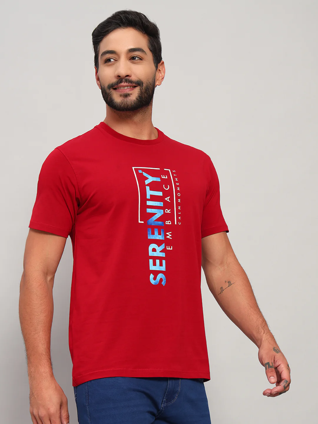 T-Shirt for Men | Breathable & Soft with Color Fastness Regular Fit Round Neck Cotton Blend Fabric Printed Pattern - Image 5