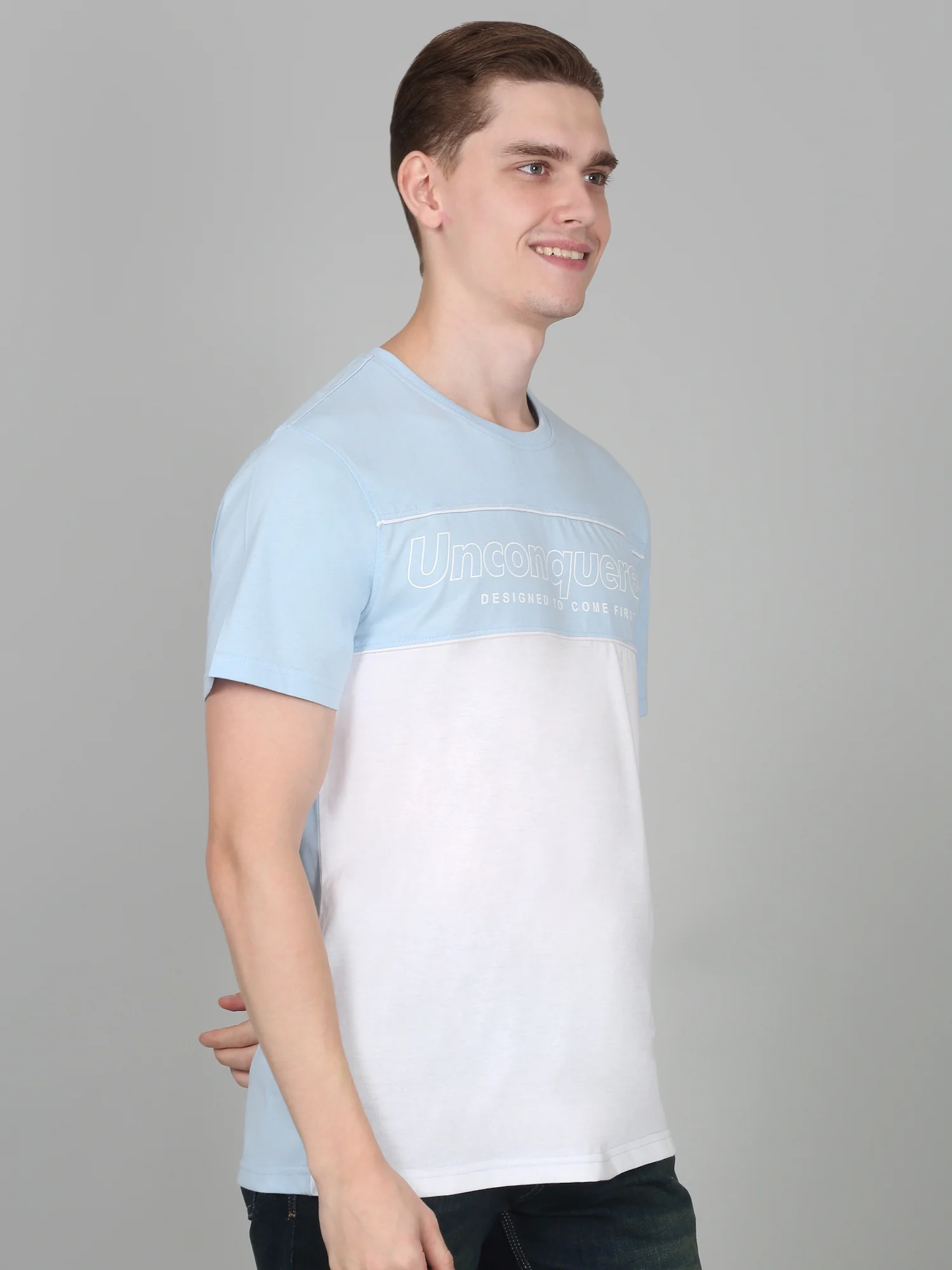 T-Shirt for Men | Breathable & Soft with Color Fastness Regular Fit Round Neck Poly Cotton Fabric Colour Block Pattern - Image 3