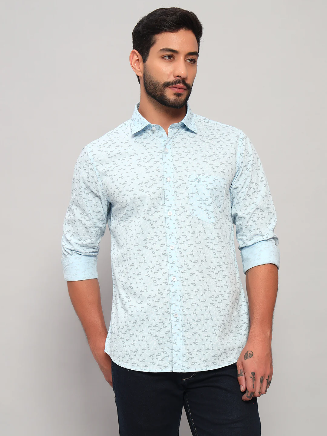 Casual Shirt for Men | Breathable & Soft with Color Fastness Regular Fit Spread Collar Neck Cotton Fabric Printed Pattern - Image 3