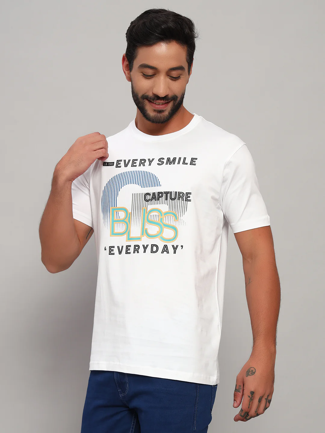 T-Shirt for Men | Breathable & Soft with Color Fastness Regular Fit Round Neck Cotton Blend Fabric Printed Pattern - Image 4