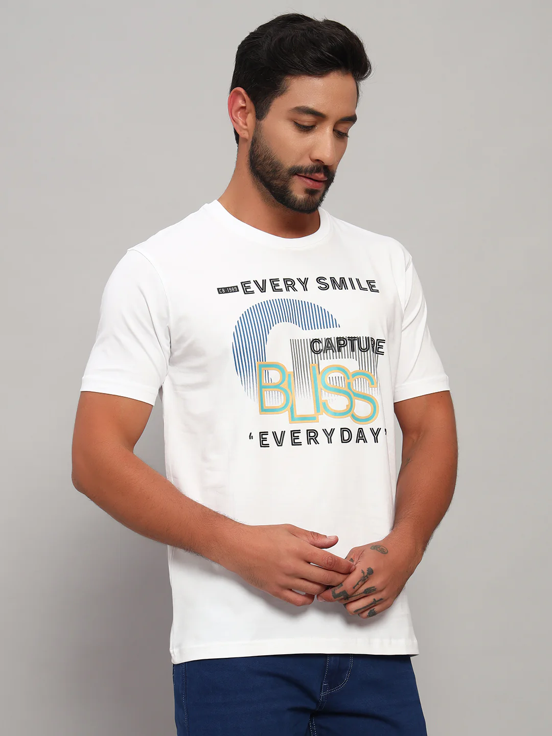 T-Shirt for Men | Breathable & Soft with Color Fastness Regular Fit Round Neck Cotton Blend Fabric Printed Pattern - Image 5