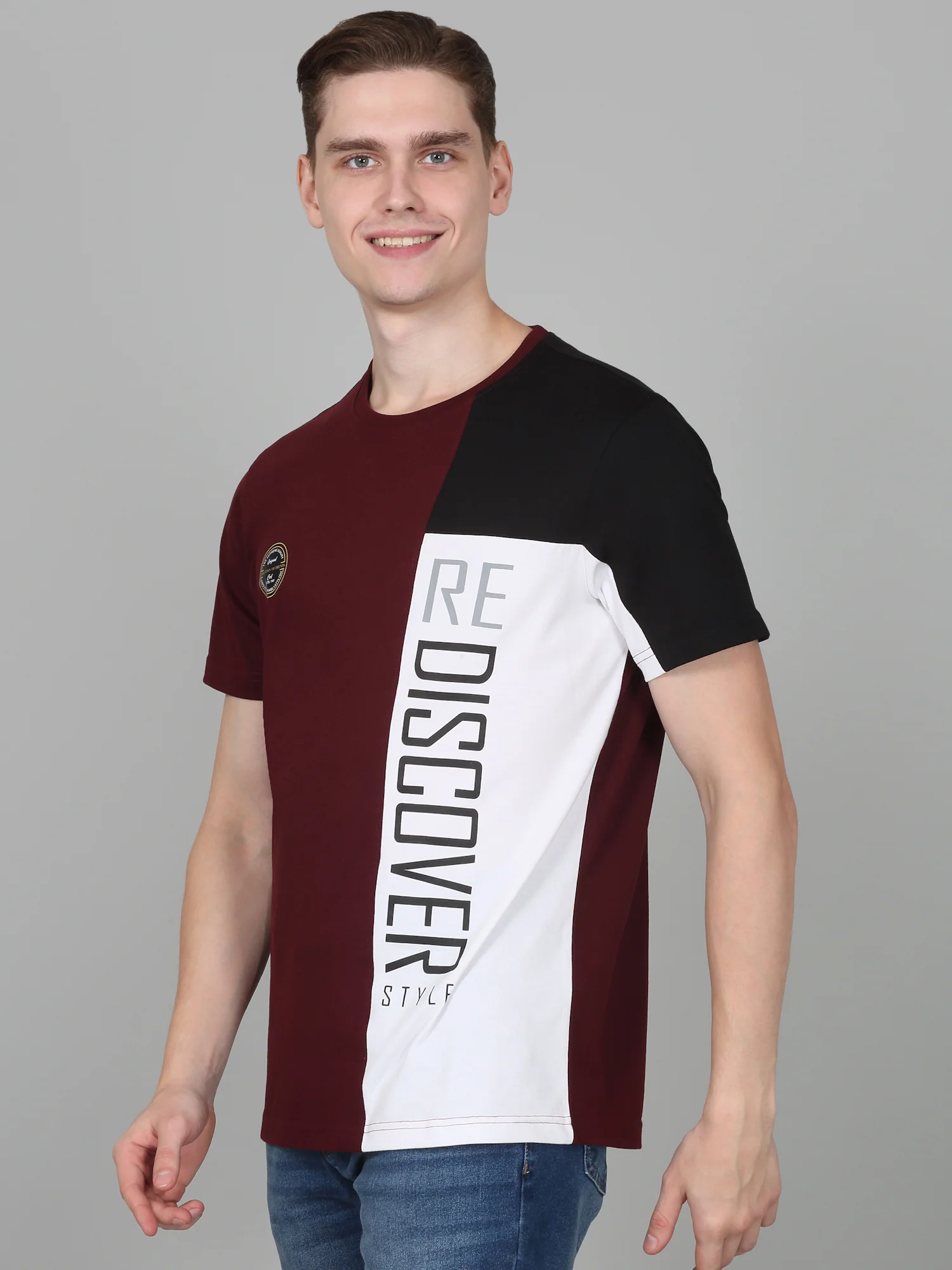 T-Shirt for Men | Breathable & Soft with Color Fastness Regular Fit Round Neck Poly Cotton Fabric Colour Block Pattern - Image 3