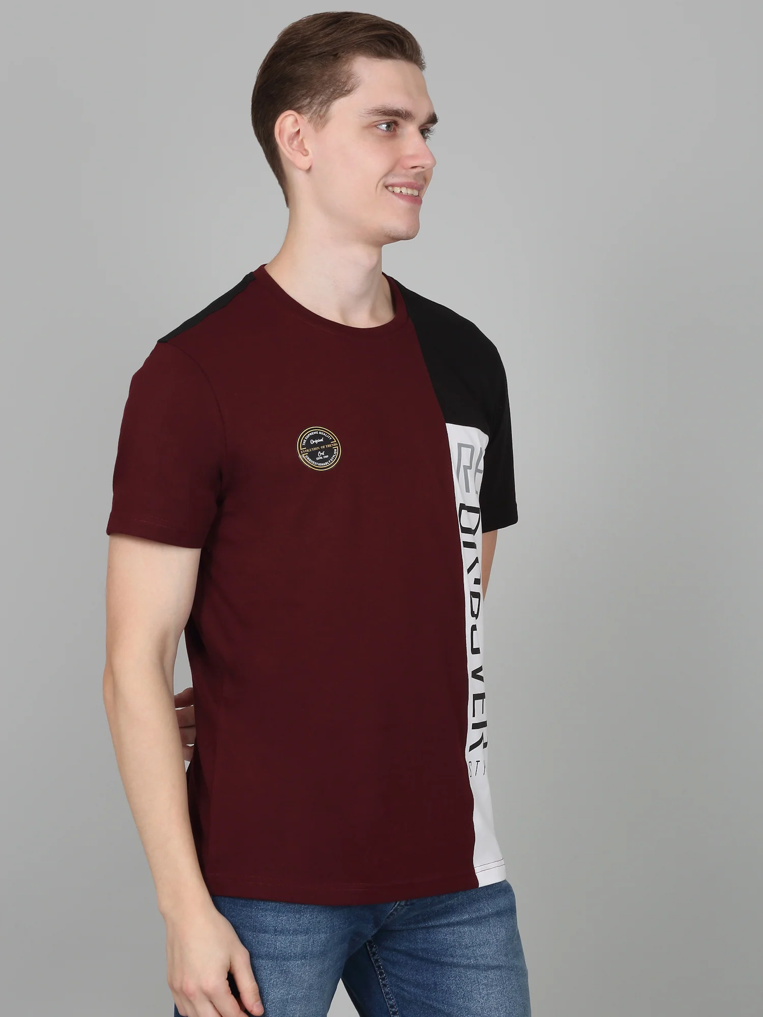 T-Shirt for Men | Breathable & Soft with Color Fastness Regular Fit Round Neck Poly Cotton Fabric Colour Block Pattern - Image 4