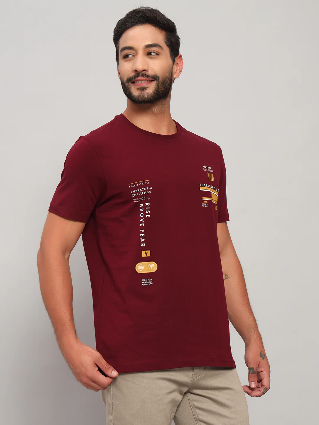 T-Shirt for Men | Breathable & Soft with Color Fastness Regular Fit Round Neck Cotton Blend Fabric Printed Pattern - Image 2