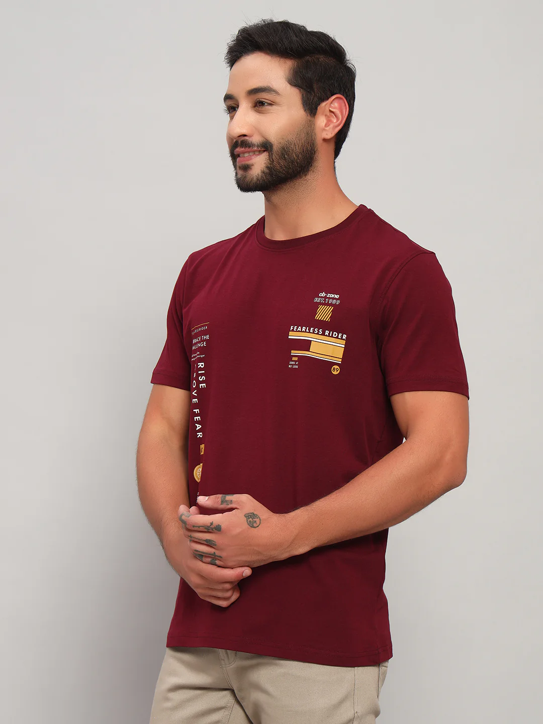 T-Shirt for Men | Breathable & Soft with Color Fastness Regular Fit Round Neck Cotton Blend Fabric Printed Pattern - Image 3
