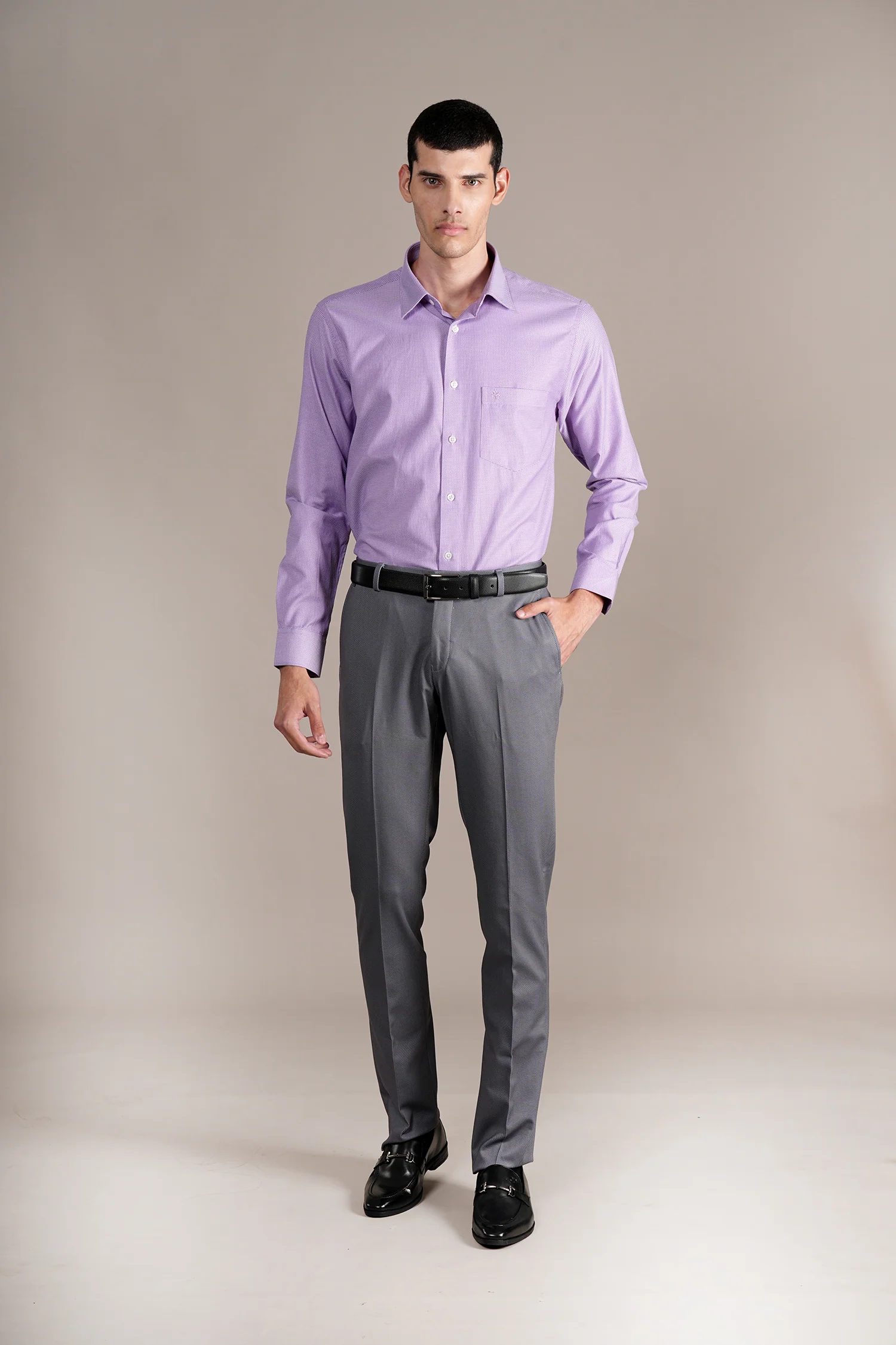 Formal Shirt for Men l Breathable & Soft with Color Fastness Regular Fit Spread Collar Neck Cotton Blend Fabric Self Design Pattern - Image 2