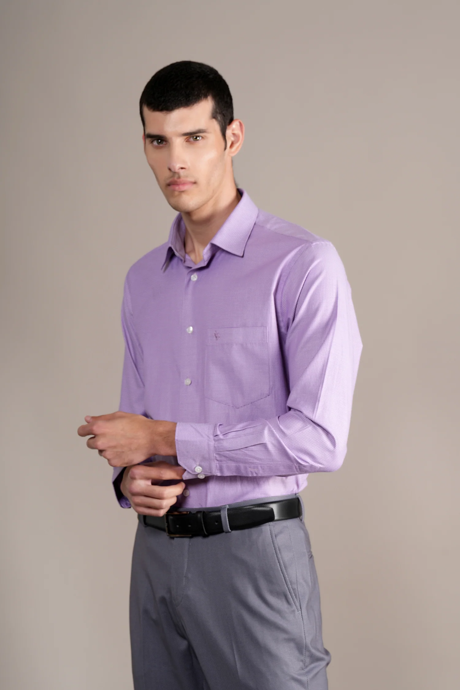 Formal Shirt for Men l Breathable & Soft with Color Fastness Regular Fit Spread Collar Neck Cotton Blend Fabric Self Design Pattern - Image 3