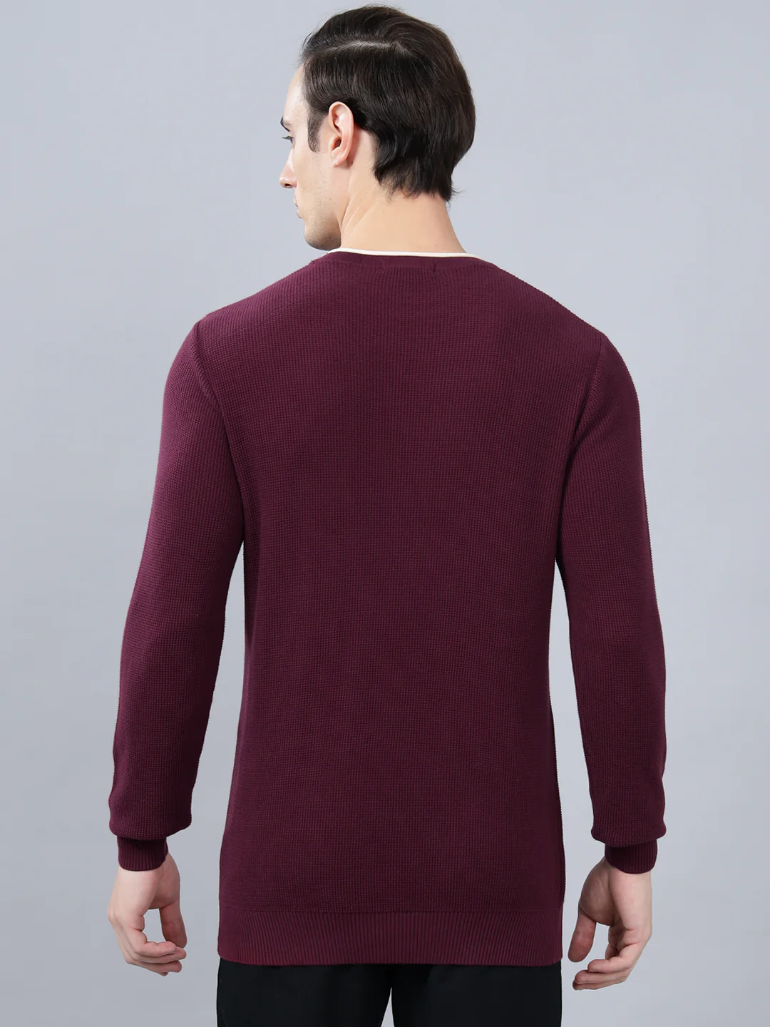 Men's Purple Self Design Full Sleeve Sweater - Image 2