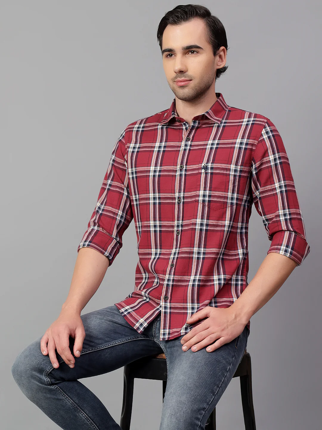 Casual Shirt for Men | Breathable & Soft with Color Fastness Regular Fit Spread Collar Neck Cotton Fabric Checkered Pattern - Image 4