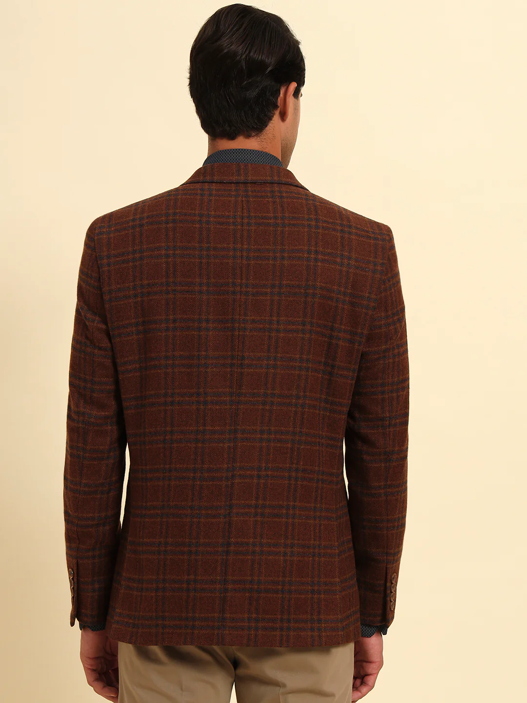 Rust Checkered Smart Fit Winter Coat | Cantabil - Image 3