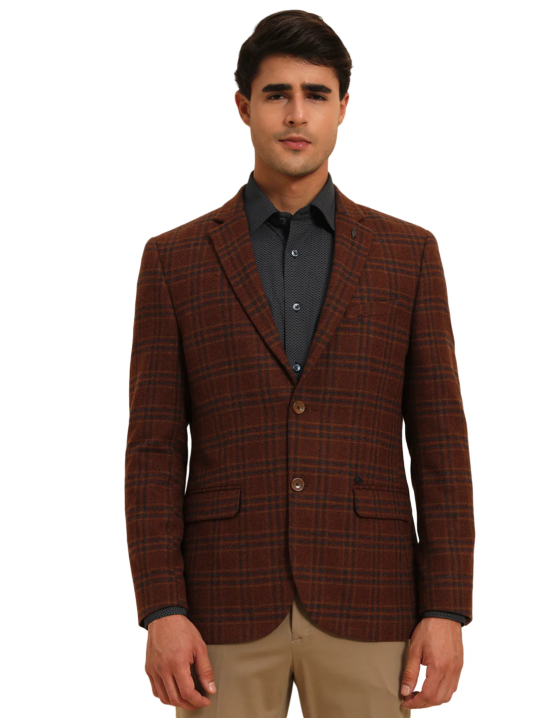 Rust Checkered Smart Fit Winter Coat | Cantabil - Image 5