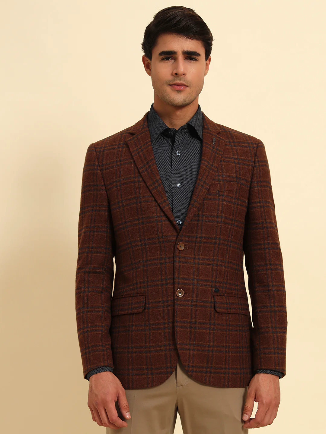 Rust Checkered Smart Fit Winter Coat | Cantabil - Image 6