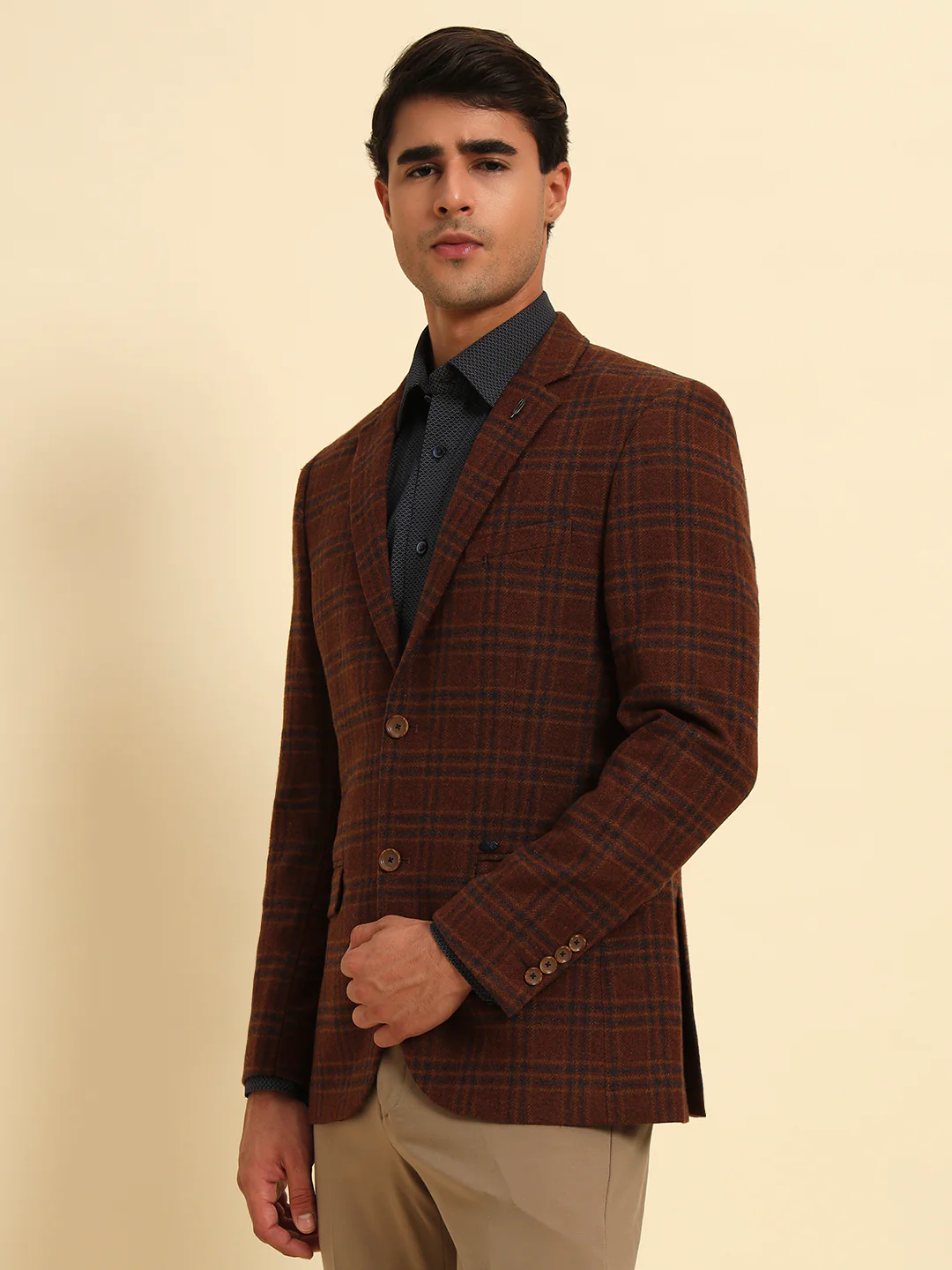 Rust Checkered Smart Fit Winter Coat | Cantabil - Image 8