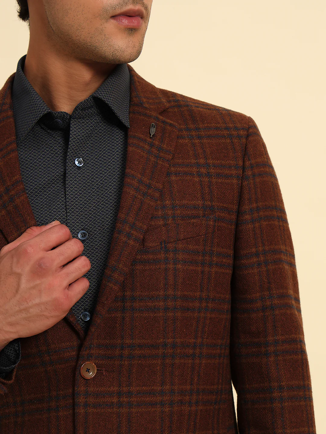Rust Checkered Smart Fit Winter Coat | Cantabil - Image 9