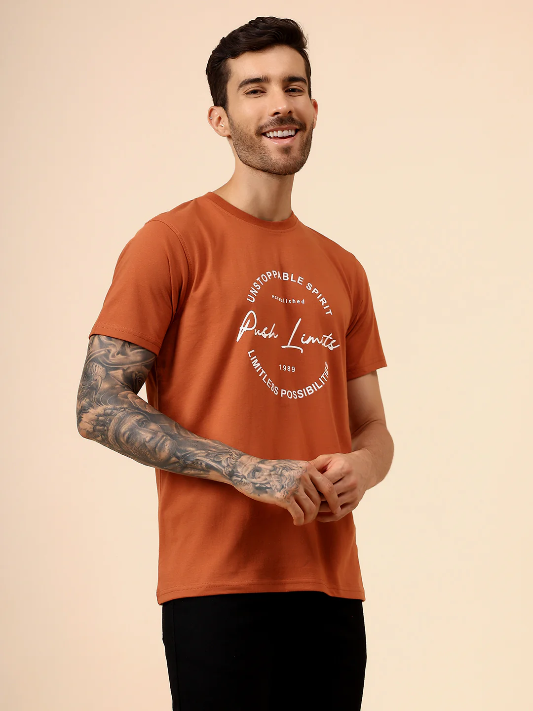 T-Shirt for Men | Breathable & Soft with Color Fastness Regular Fit Round Neck Poly Cotton Fabric Printed Pattern - Image 4