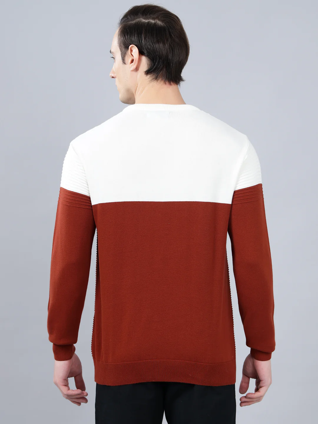 Men's Rust Self Design Full Sleeve Sweater - Image 3