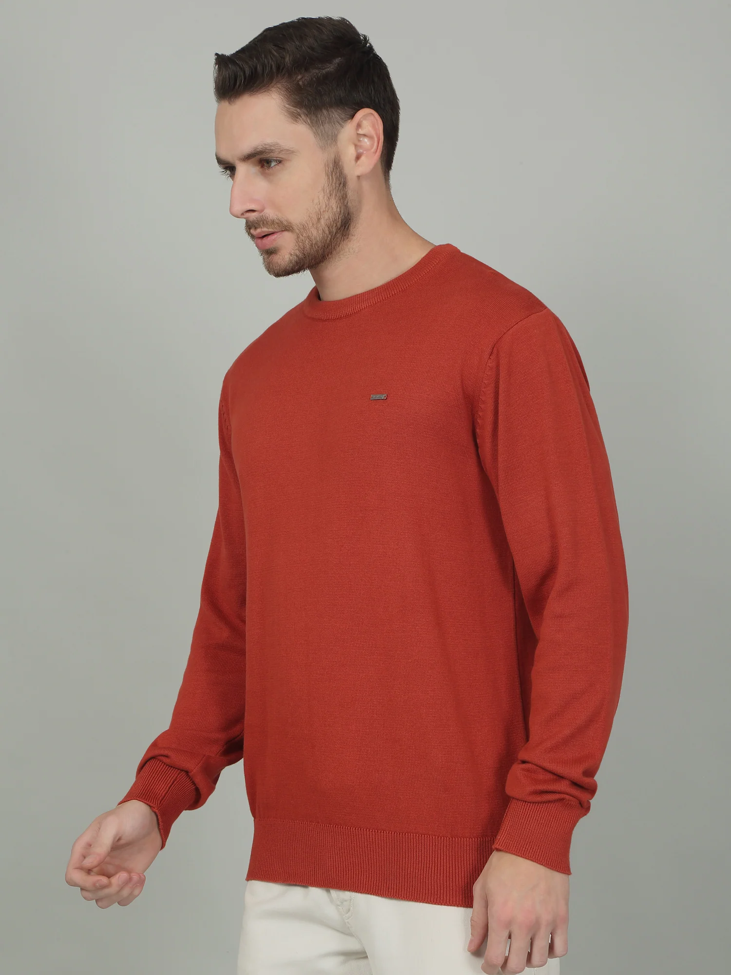 Men's Rust Solid Full Sleeve Sweater - Image 4