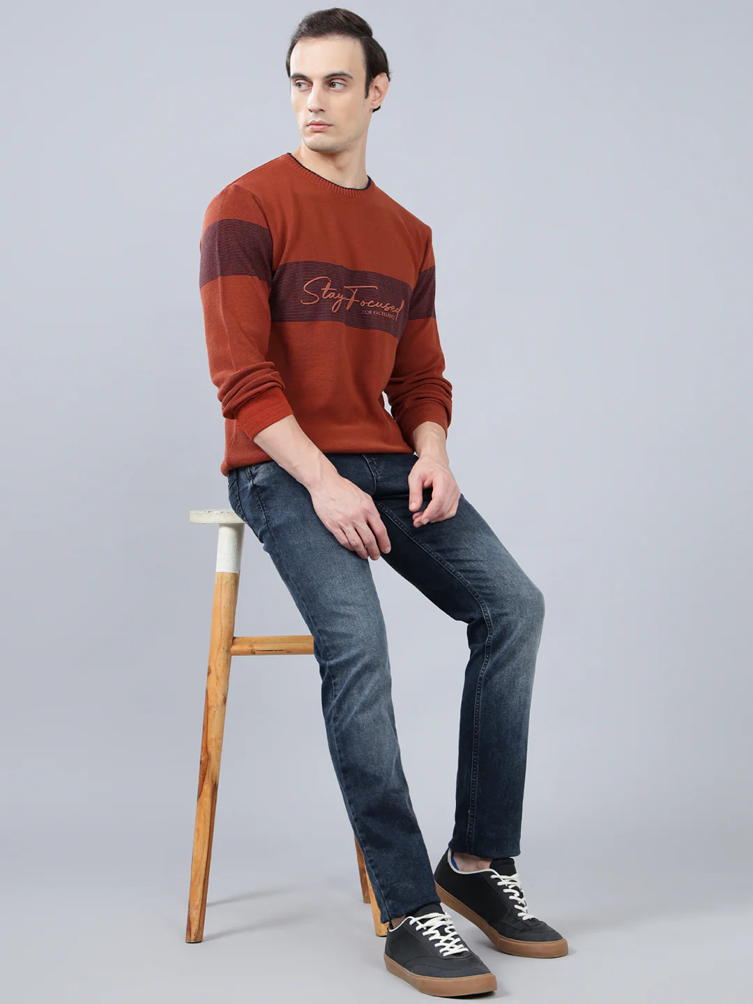 Men's Rust Striped Full Sleeve Sweater - Image 4