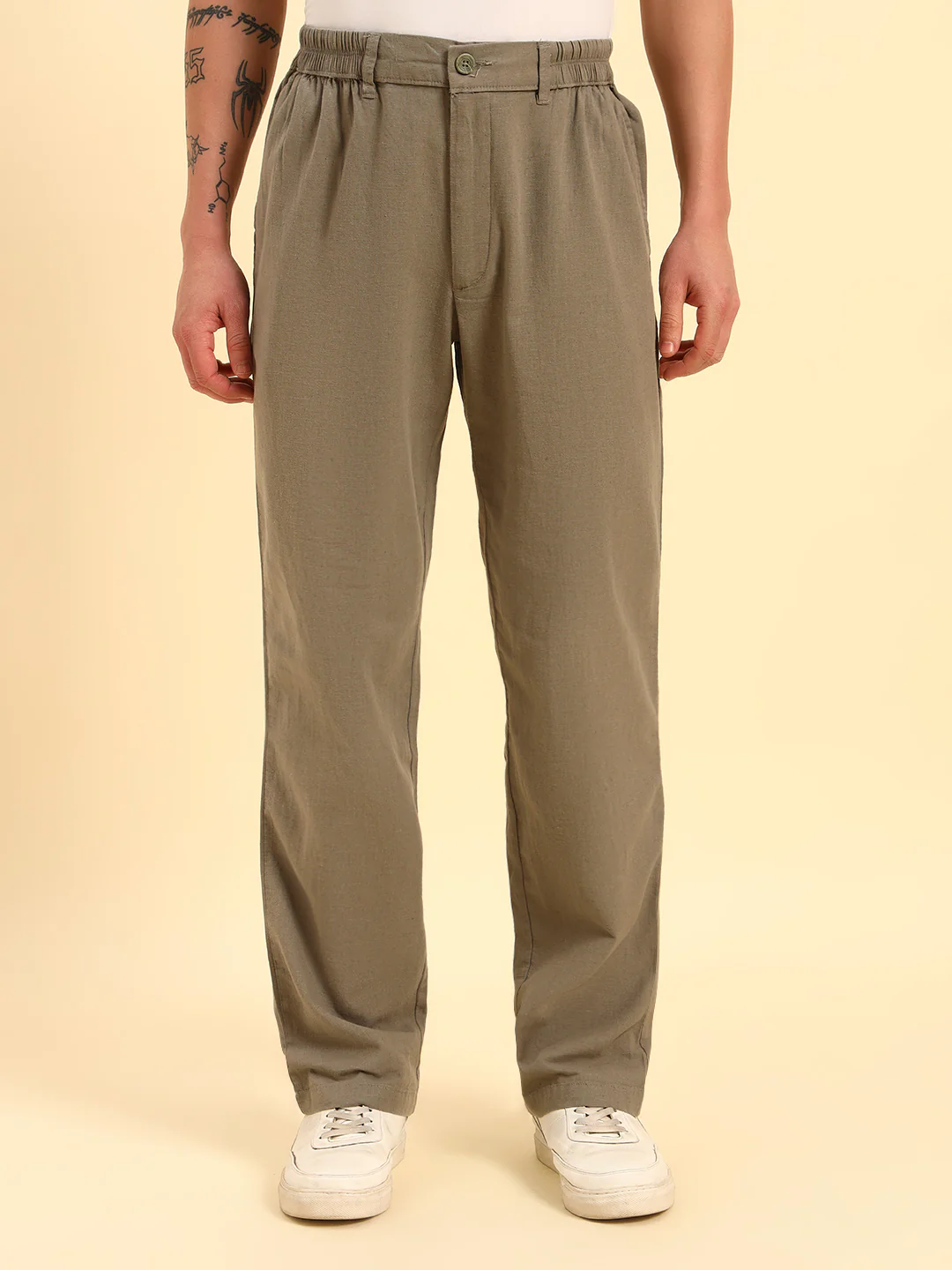 Men's Sage Green Solid Regular Fit Lower - Image 3