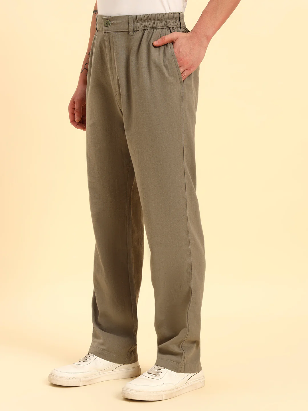 Men's Sage Green Solid Regular Fit Lower - Image 4
