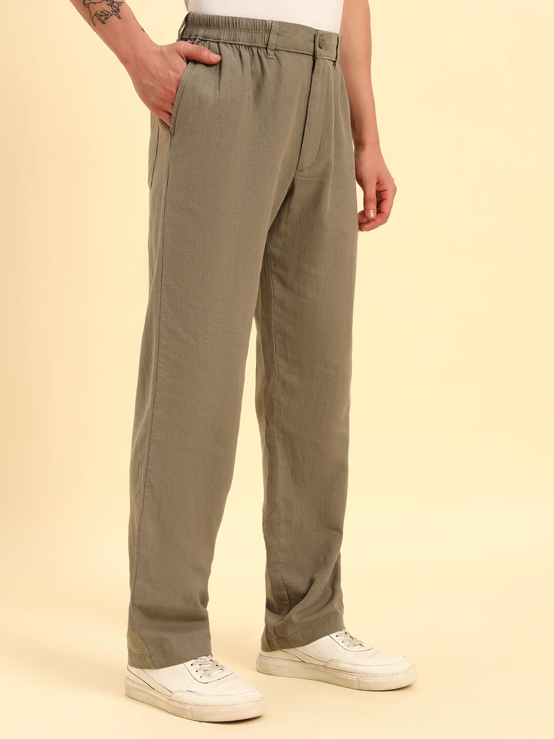 Men's Sage Green Solid Regular Fit Lower - Image 5