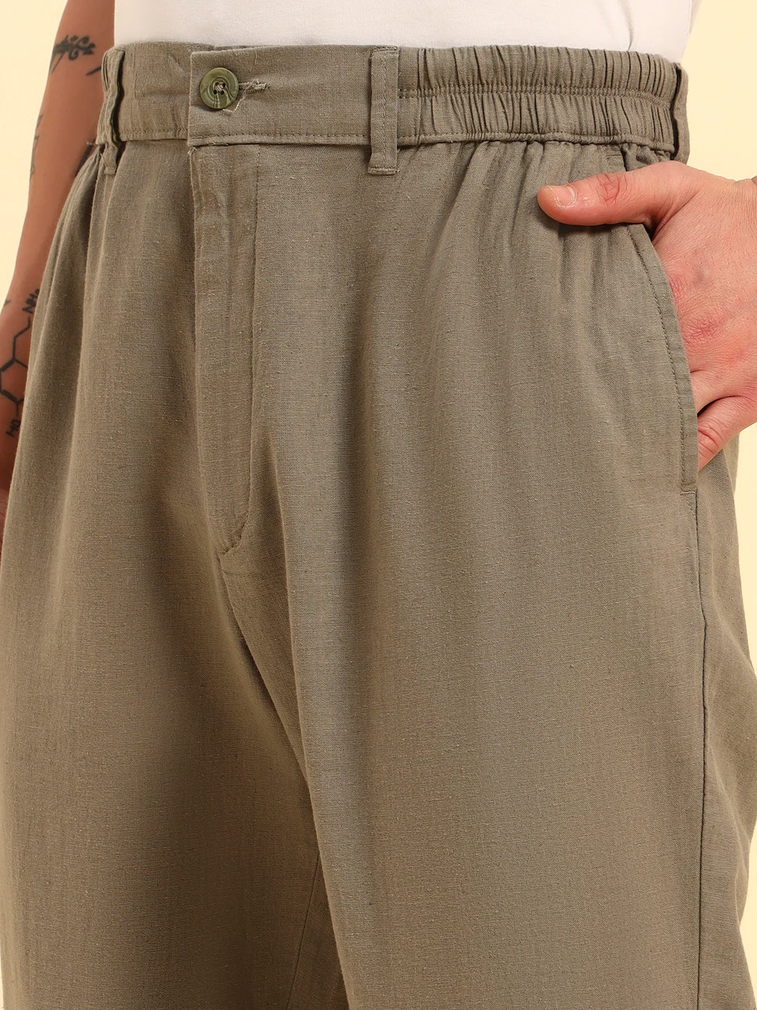 Men's Sage Green Solid Regular Fit Lower - Image 6