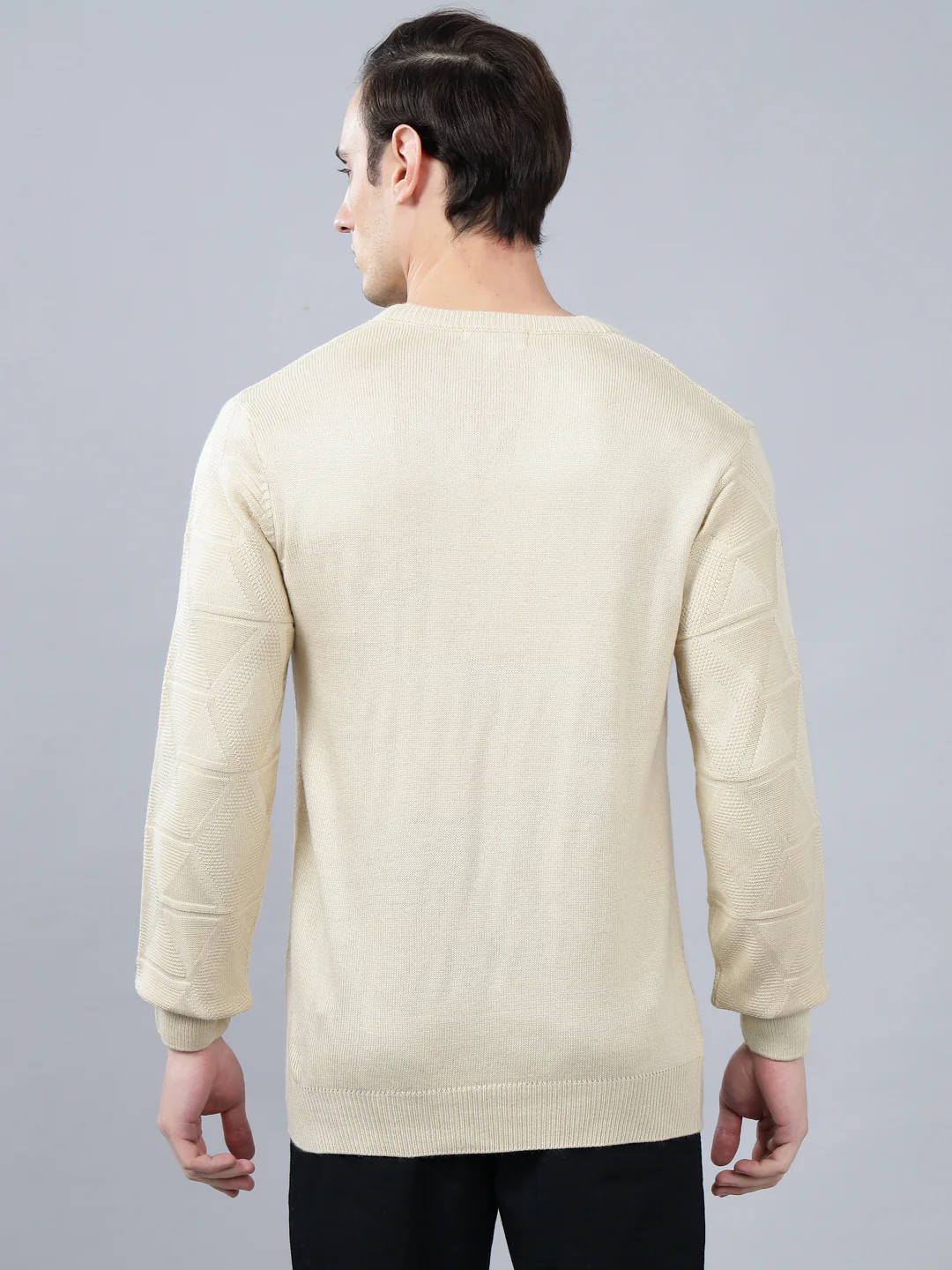 Men's Self Design Beige Full Sleeve Sweater - Image 2